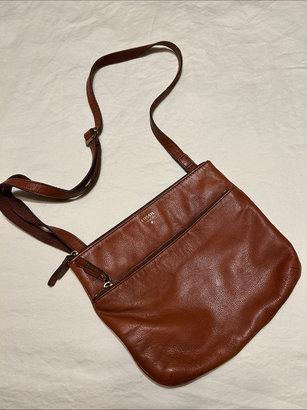 Fossil Chestnut Pebbled Leather Crossbody Bag